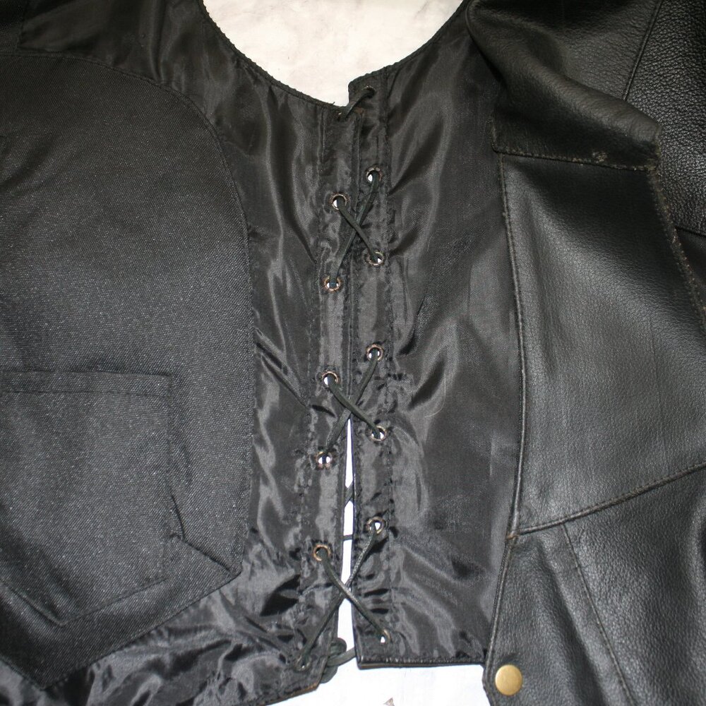 GENUINE LEATHER Vest Biker Moto Side Lace Up Streetwear Classic Men's Size 44 - Picture 4 of 16